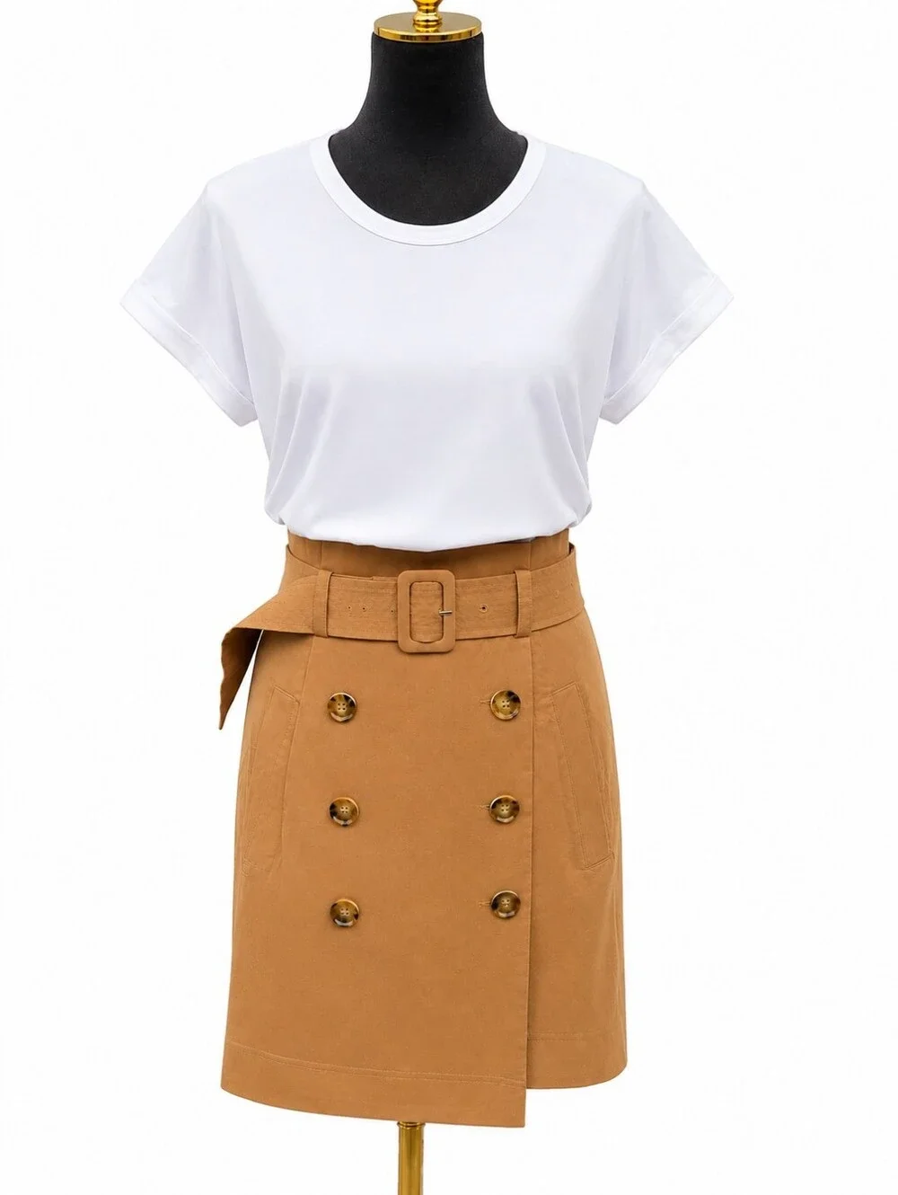 Veronica Beard Jeans Melany Dress White Camel Belted Utility NWT Size M